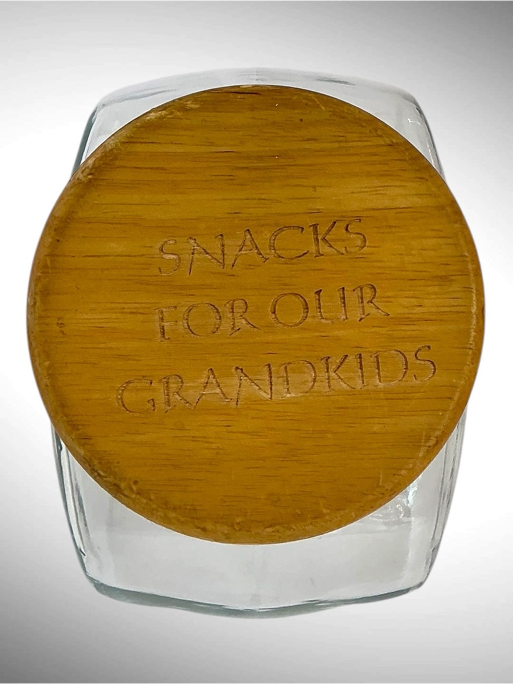 Tilted Glass Cookie Jar Vintage Candy Container Bamboo Lid Grandkids